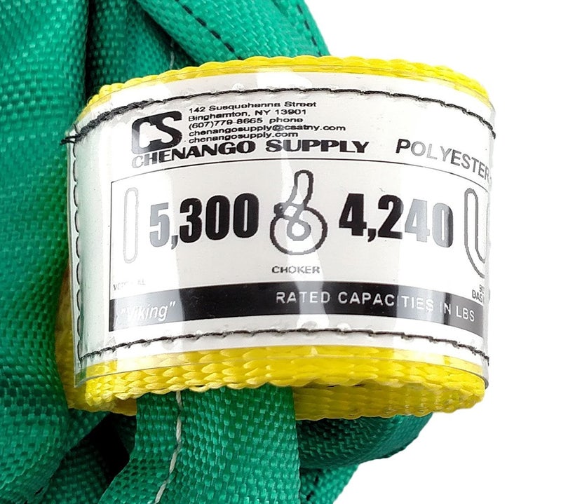 Chenango Supply VR2 Green Round Sling, 8 ft â€“ USA Made, 5,300 lb Vertical, 4,240 lb Choker, 10,600 lb Basket â€“ Double-Ply Cover Endless Poly Rigging Sling for Lifting & Material Handling - Image 3